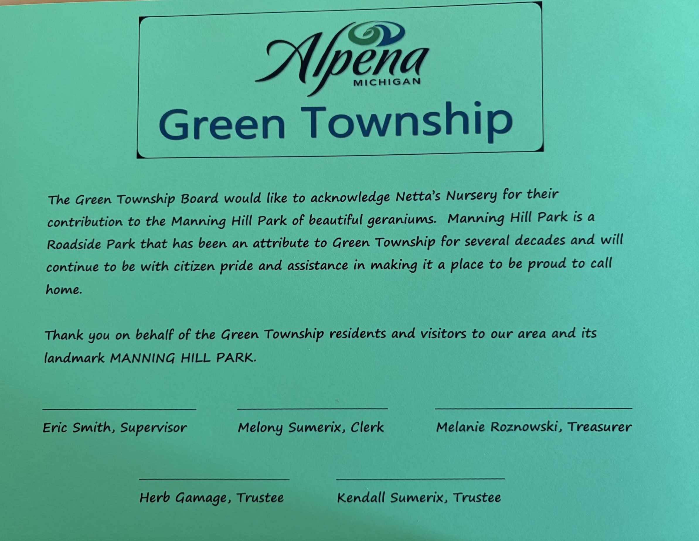 2025 Green Township Acknowledgment